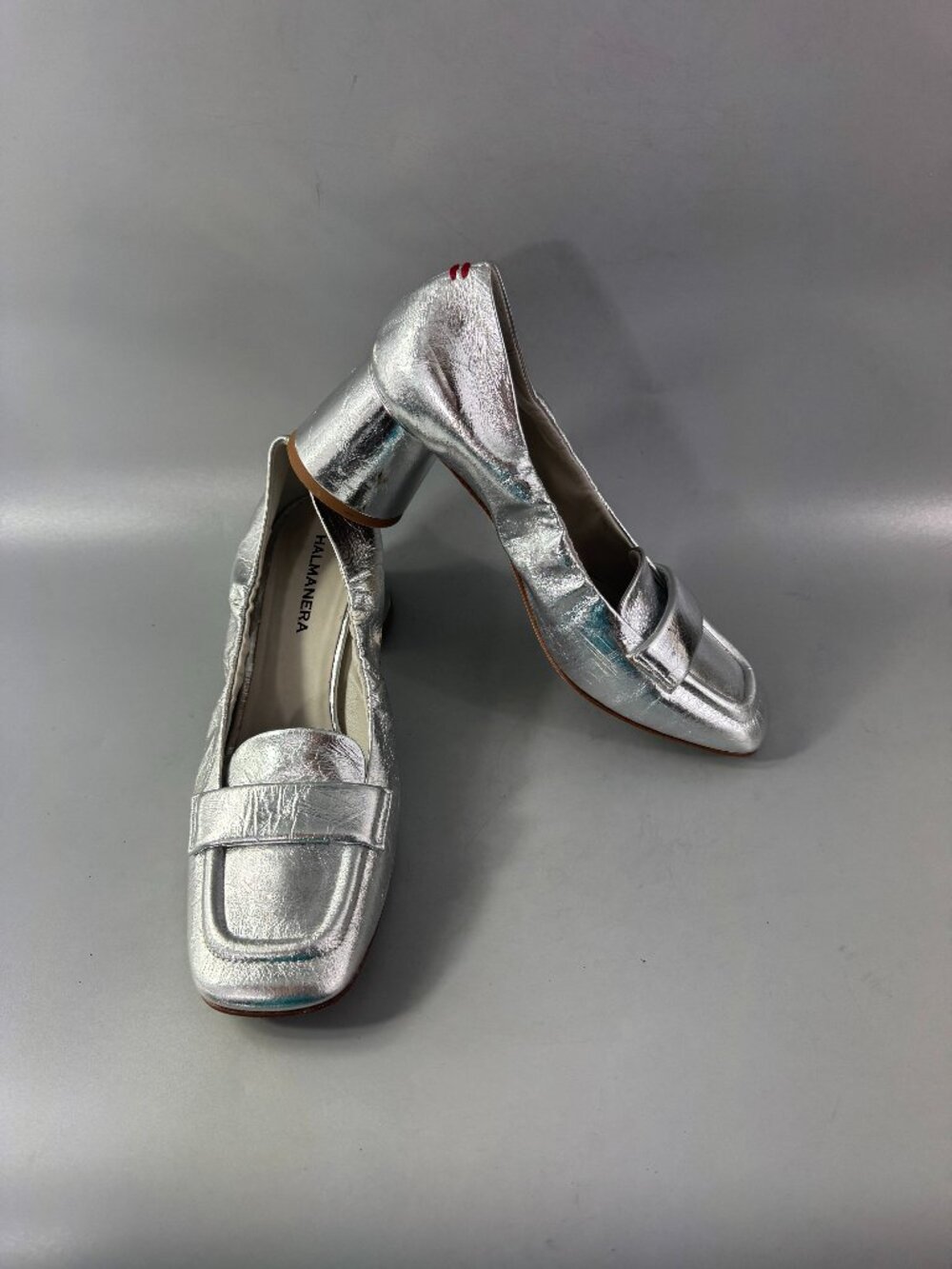 Halmanera Made in Italy Metallic Silver Blocked Heel Shoes, Size 39